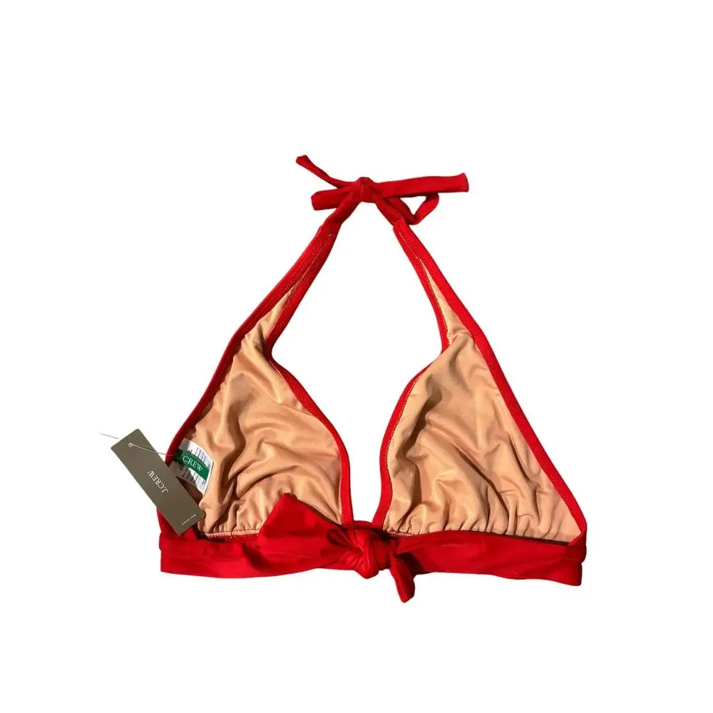 NWT J. Crew Bikini Top,‎ Halter, Tie Back, Red, Sz XS